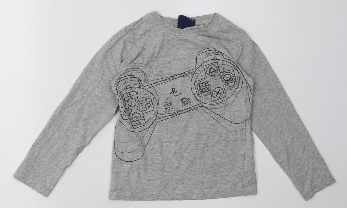 Additional front view of Next boys’ grey cotton basic casual, size 7, years crew neck pullover - playstation