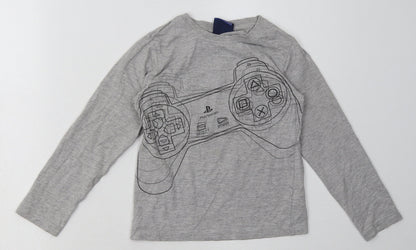 Additional front view of Next boys’ grey cotton basic casual, size 7, years crew neck pullover - playstation
