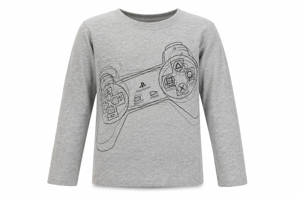 Front view of Next boys’ grey cotton basic casual, size 7, years crew neck pullover - playstation
