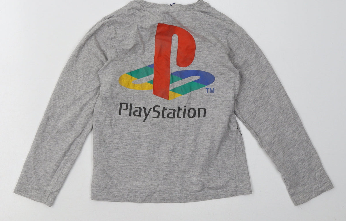 Back view of Next boys’ grey cotton basic casual, size 7, years crew neck pullover - playstation