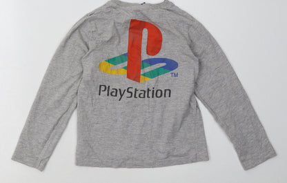 Back view of Next boys’ grey cotton basic casual, size 7, years crew neck pullover - playstation
