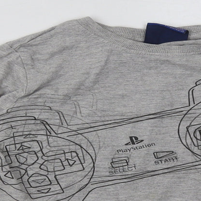 Close-up detail of Next boys’ grey cotton basic casual, size 7, years crew neck pullover - playstation