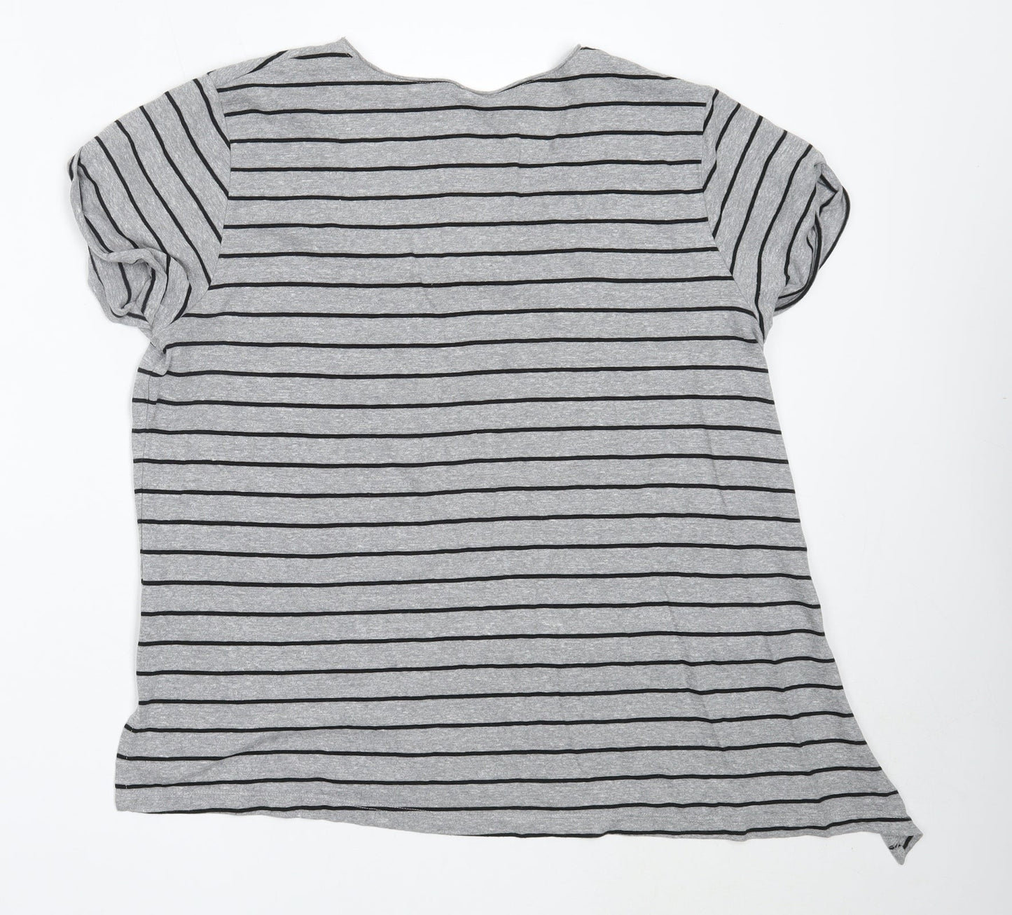 And / Or Womens Grey Striped Polyester Basic T-Shirt Size 14 Round Neck