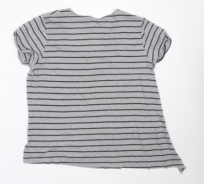And / Or Womens Grey Striped Polyester Basic T-Shirt Size 14 Round Neck