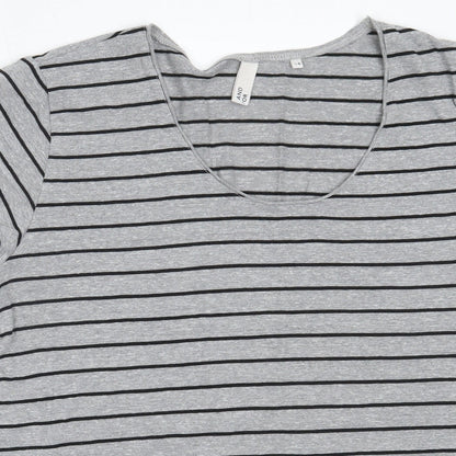 And / Or Womens Grey Striped Polyester Basic T-Shirt Size 14 Round Neck