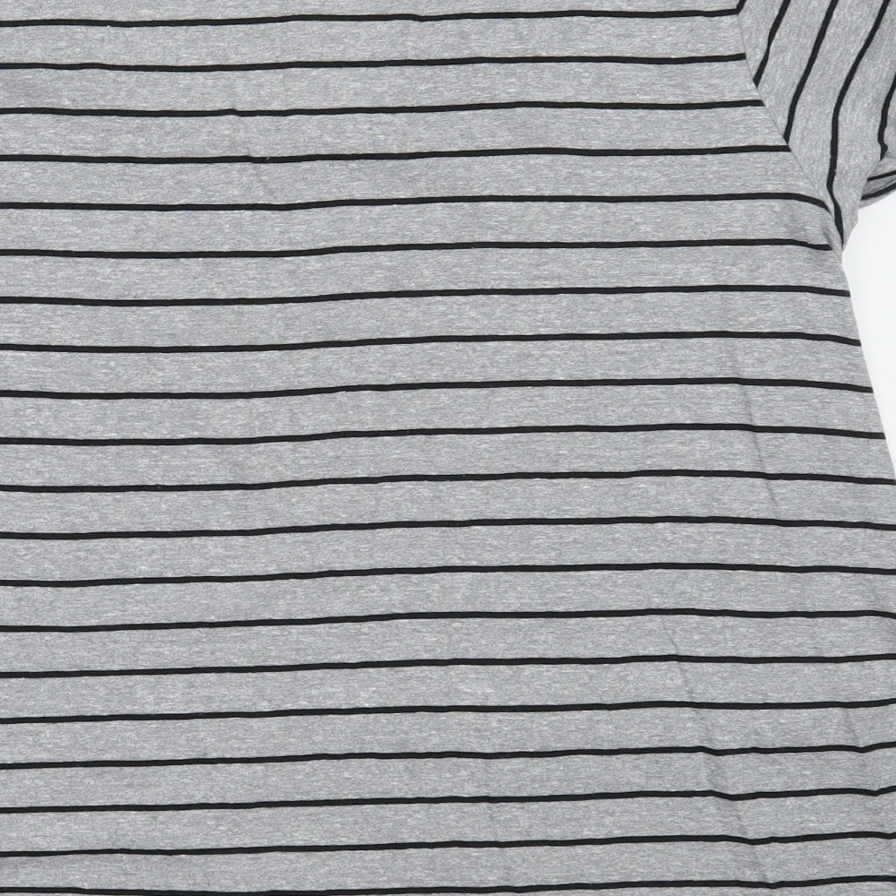 And / Or Womens Grey Striped Polyester Basic T-Shirt Size 14 Round Neck