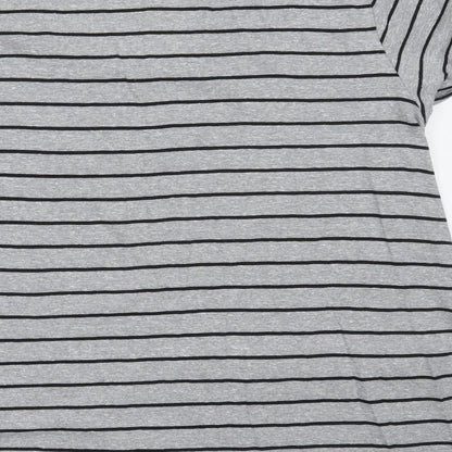 And / Or Womens Grey Striped Polyester Basic T-Shirt Size 14 Round Neck