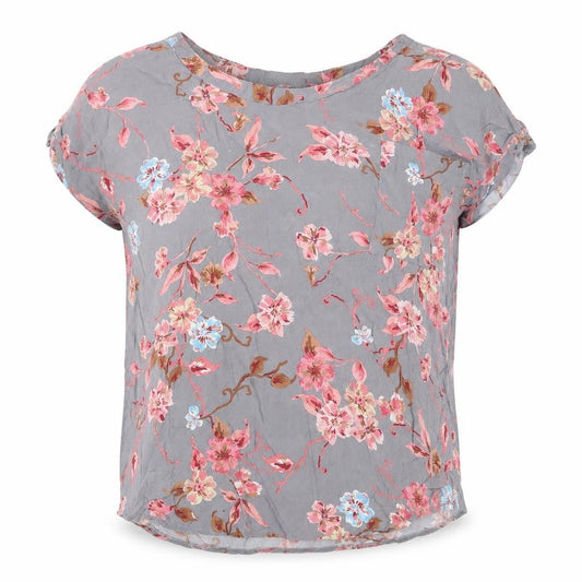 Front view of Atmosphere women’s grey floral viscose basic blouse, size UK 10, round neck