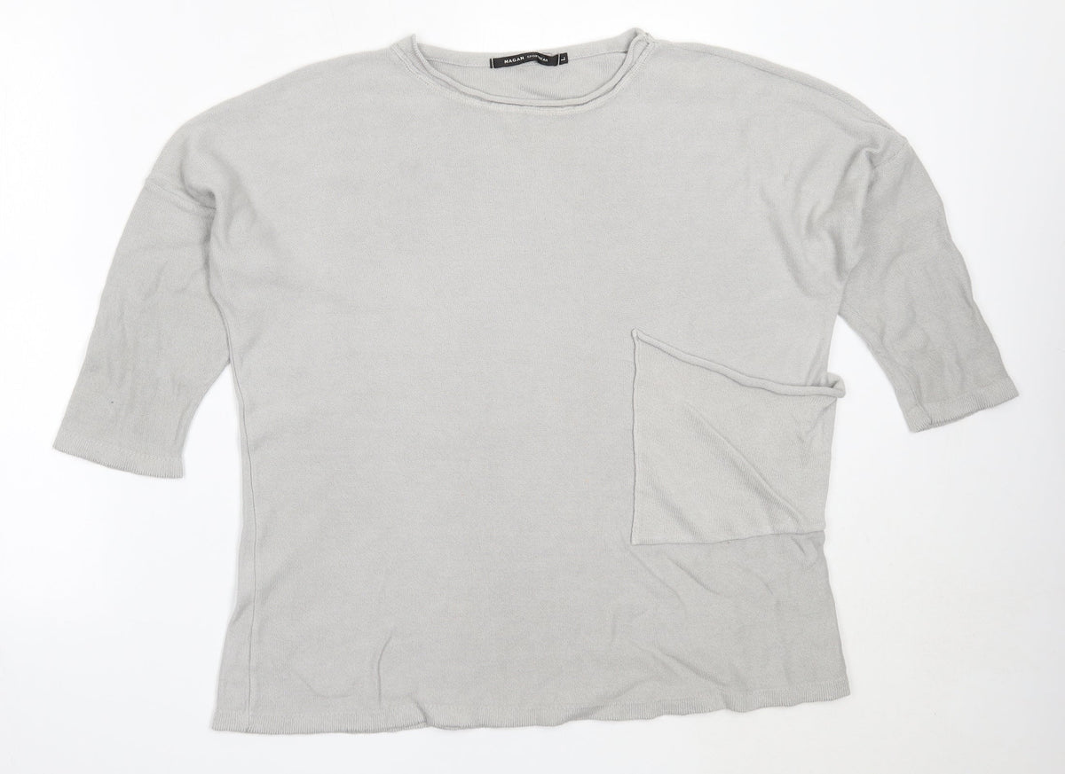 Additional front view of Magan women’s grey round neck cotton jumper, size L