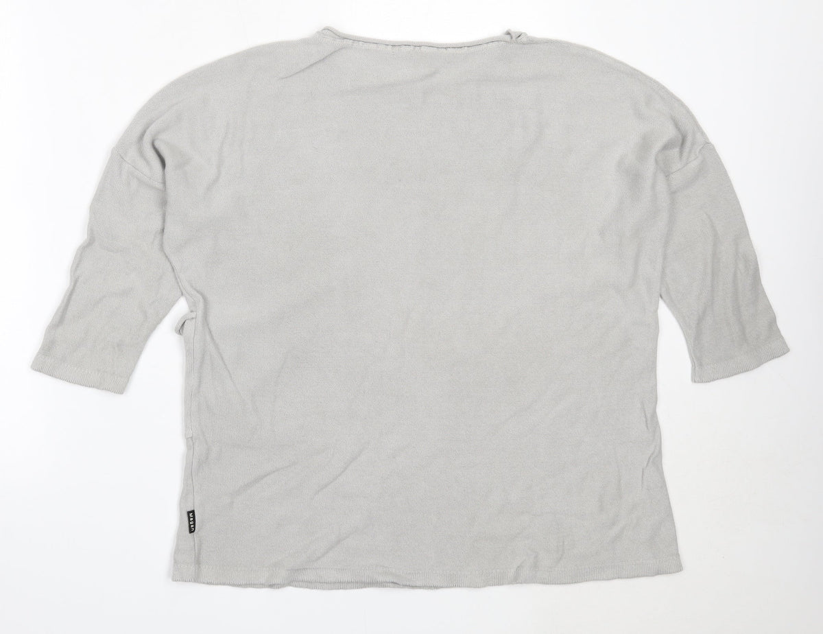 Back view of Magan women’s grey round neck cotton jumper, size L