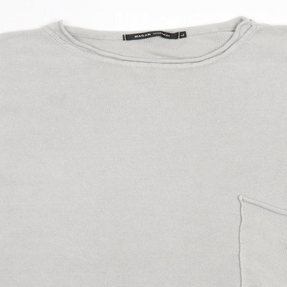 Close-up detail of Magan women’s grey round neck cotton jumper, size L