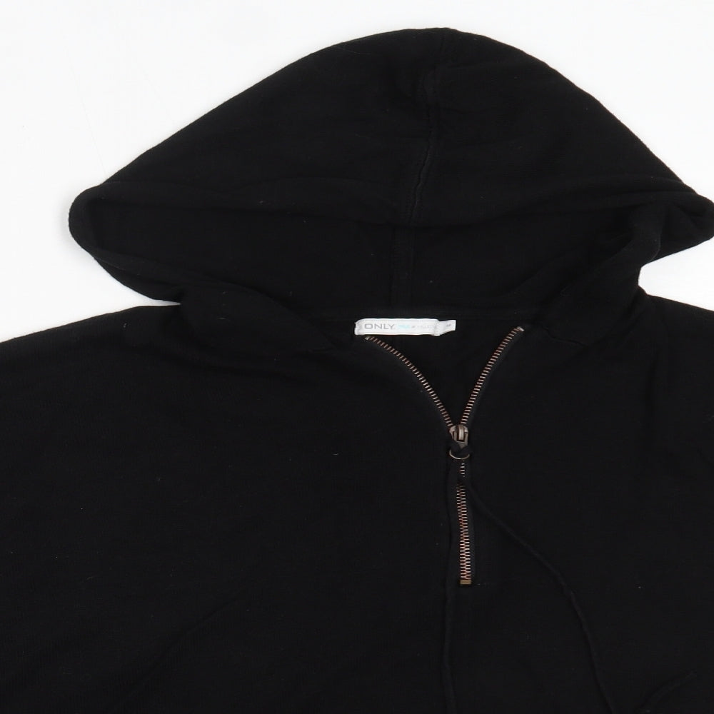 Close-up detail of Only women’s black viscose pullover hoodie, size M