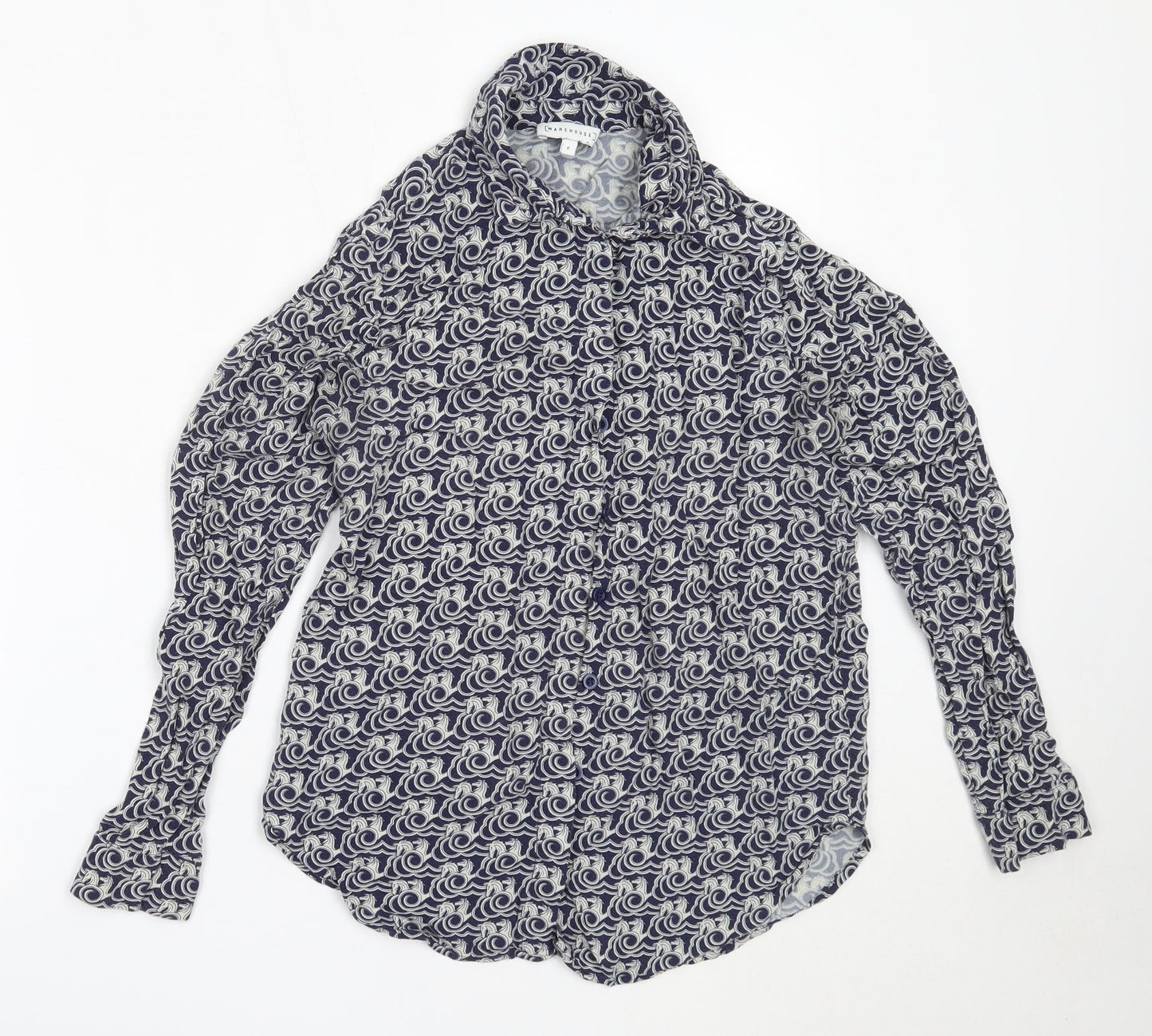 Womens UK Size 6 Warehouse Blue Basic Button-Up