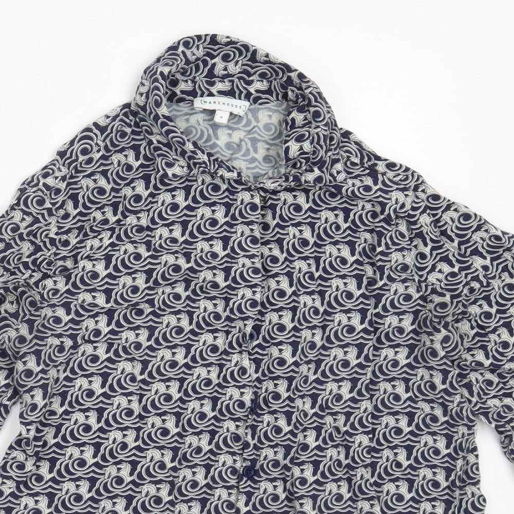 Womens UK Size 6 Warehouse Blue Basic Button-Up