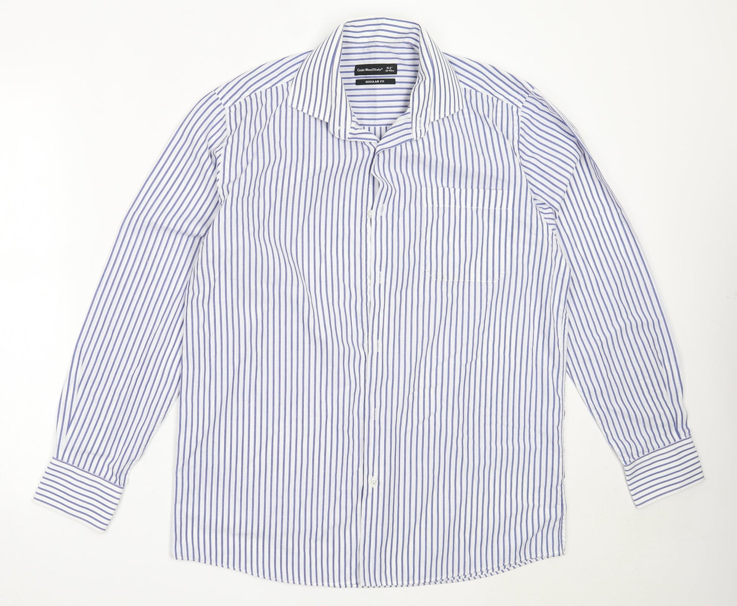 Mens UK Size 15.5 Cedar Wood State White  Button-Up Long Sleeve Casual Shirt