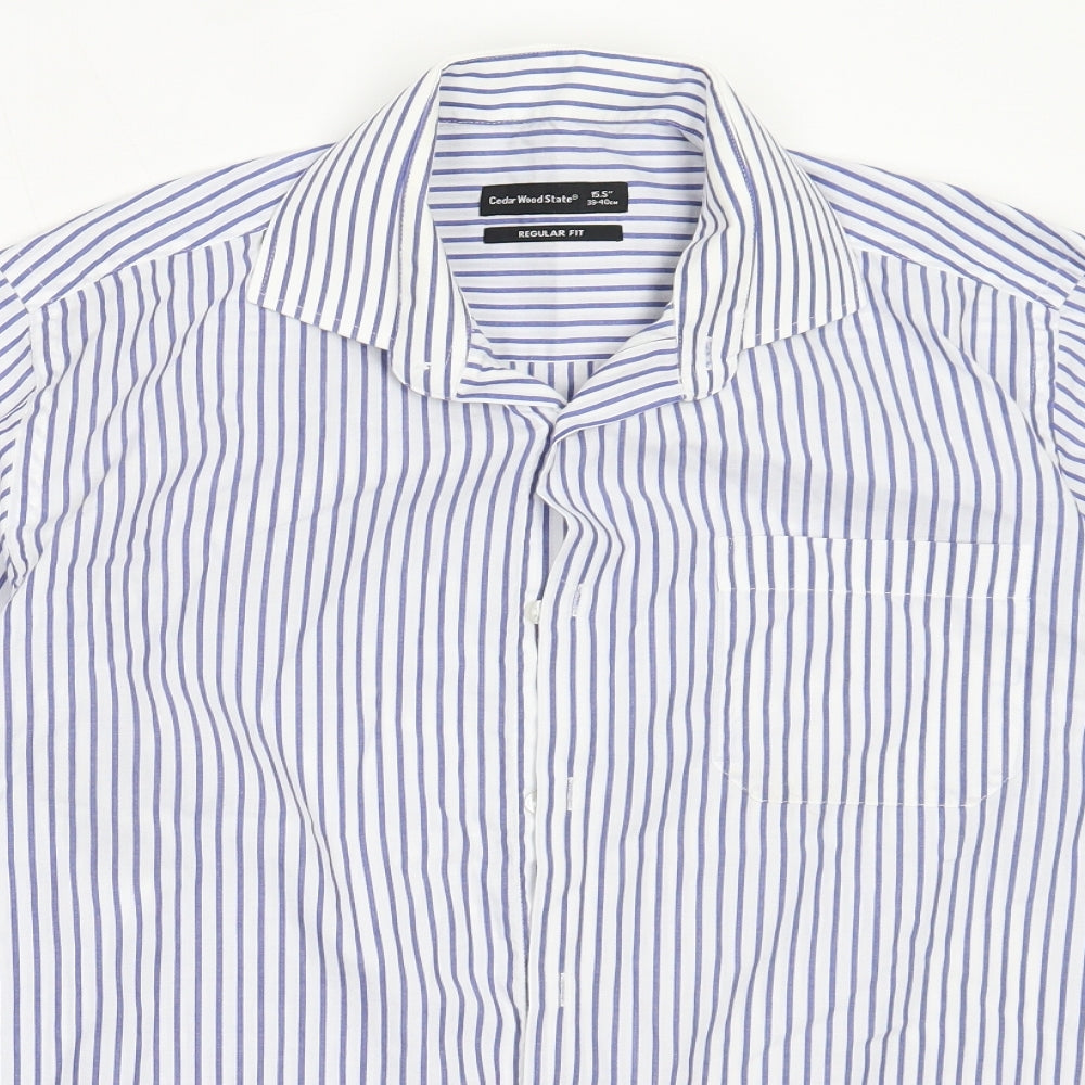 Mens UK Size 15.5 Cedar Wood State White  Button-Up Long Sleeve Casual Shirt