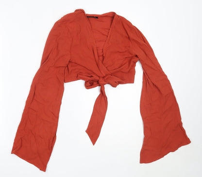 Womens UK Size 4 Missguided Orange Cropped Blouse