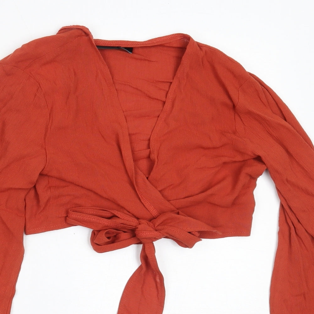 Womens UK Size 4 Missguided Orange Cropped Blouse