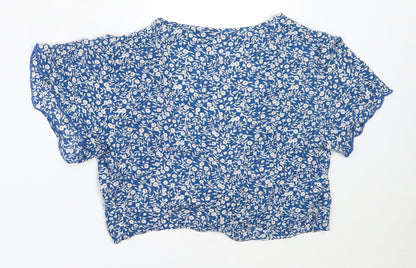 SheIn Womens Blue Floral Viscose Cropped Blouse Size XS V-Neck