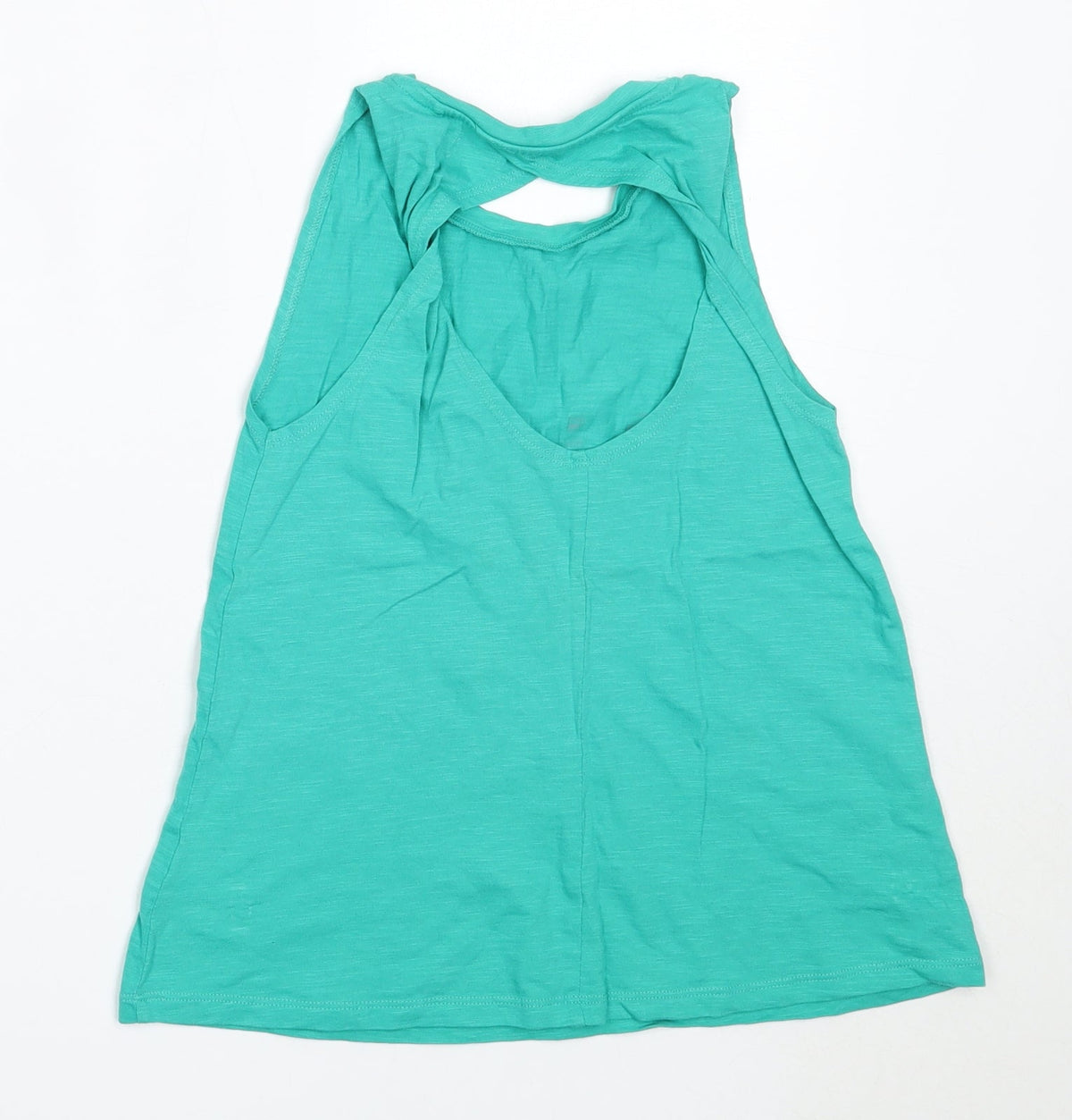 Back view of Next girls’ green cotton basic tank, size 11, years round neck