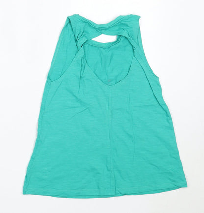 Back view of Next girls’ green cotton basic tank, size 11, years round neck