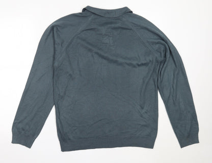 BHS Mens Blue Collared  Acrylic Pullover Jumper Size S