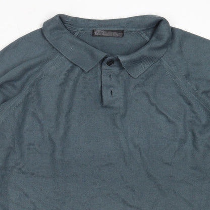 BHS Mens Blue Collared  Acrylic Pullover Jumper Size S