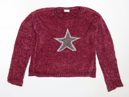 Matalan Girls Purple Round Neck  Polyester Pullover Jumper Size 13 Years