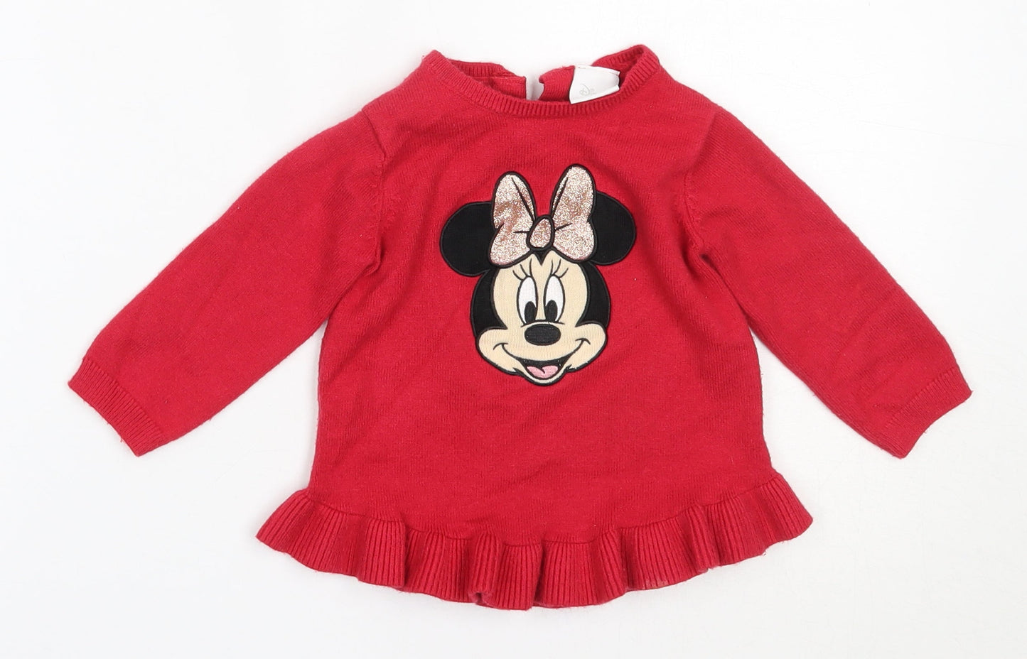 F&F Girls Red  Viscose Pullover Jumper Size 6-9 Months   - minnie mouse