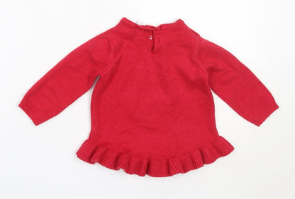 F&F Girls Red  Viscose Pullover Jumper Size 6-9 Months   - minnie mouse