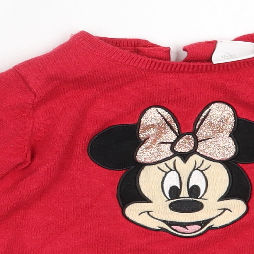F&F Girls Red  Viscose Pullover Jumper Size 6-9 Months   - minnie mouse