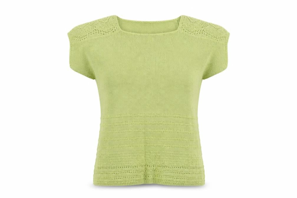 Front view of Marks & Spencer women’s green square neck acrylic jumper, size UK 12