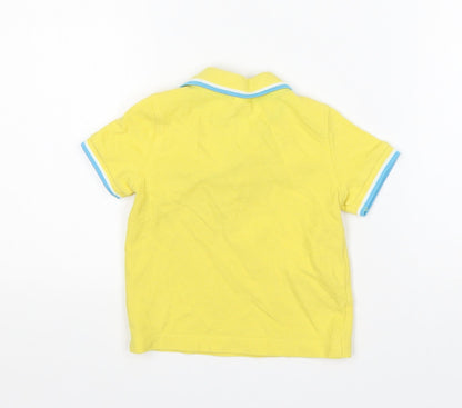 Back view of Mini Club boys’ yellow cotton basic polo, size 12-18, months collared