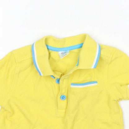 Close-up detail of Mini Club boys’ yellow cotton basic polo, size 12-18, months collared