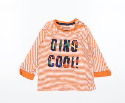 BlueZoo Boys Orange Striped Cotton Basic T-Shirt Size 12-18 Months Round Neck
