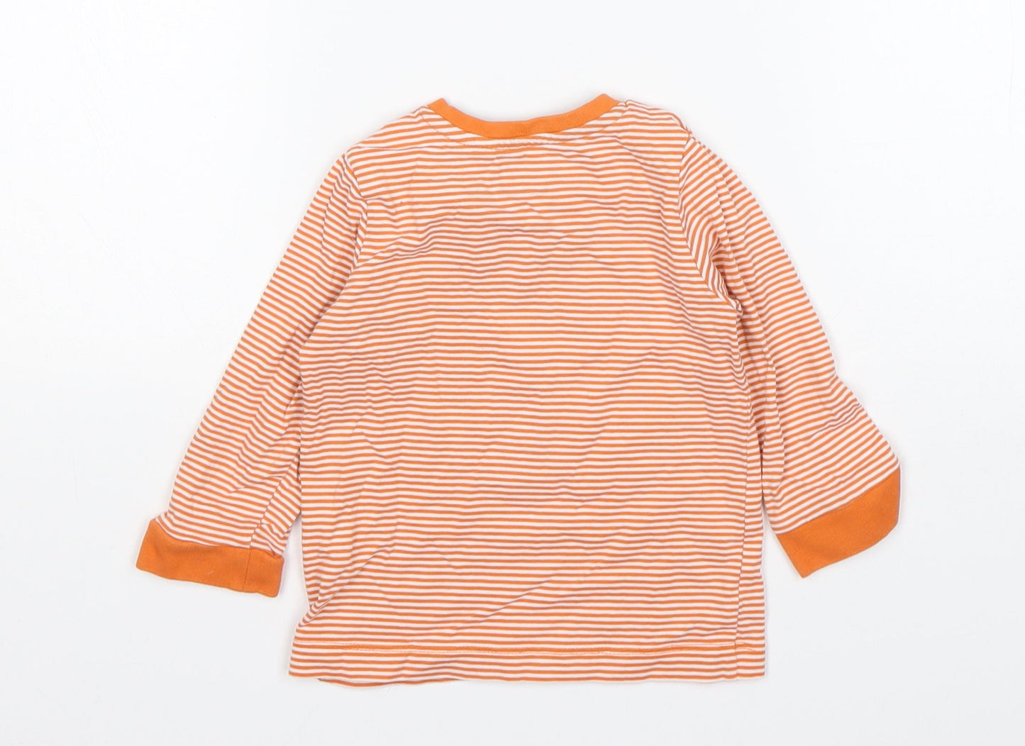 BlueZoo Boys Orange Striped Cotton Basic T-Shirt Size 12-18 Months Round Neck
