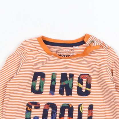 BlueZoo Boys Orange Striped Cotton Basic T-Shirt Size 12-18 Months Round Neck