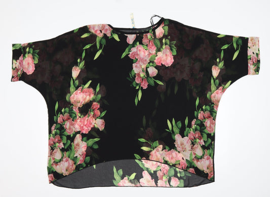 Blue Vanilla Womens Multicoloured Floral Polyester Basic Blouse Size S Round Neck