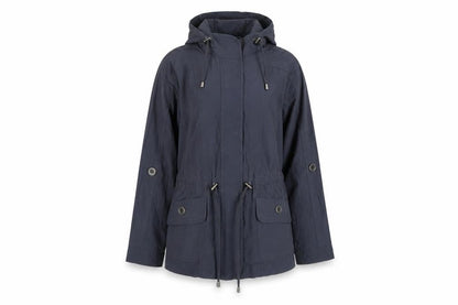 Front view of Debenhams women’s grey parka coat, size UK 12