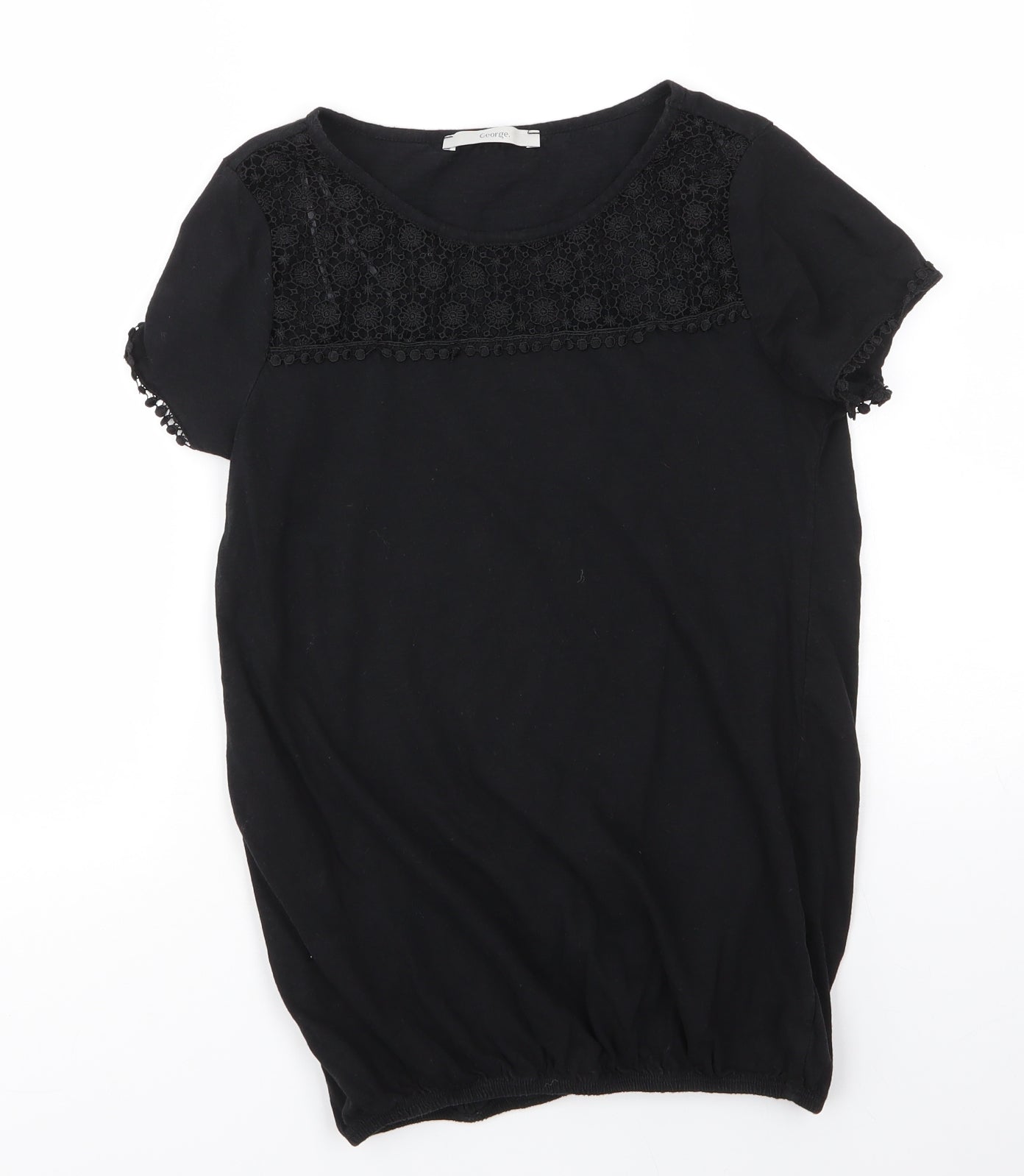 George Womens Black  100% Cotton Basic Blouse Size 8 Round Neck
