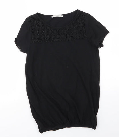 George Womens Black  100% Cotton Basic Blouse Size 8 Round Neck