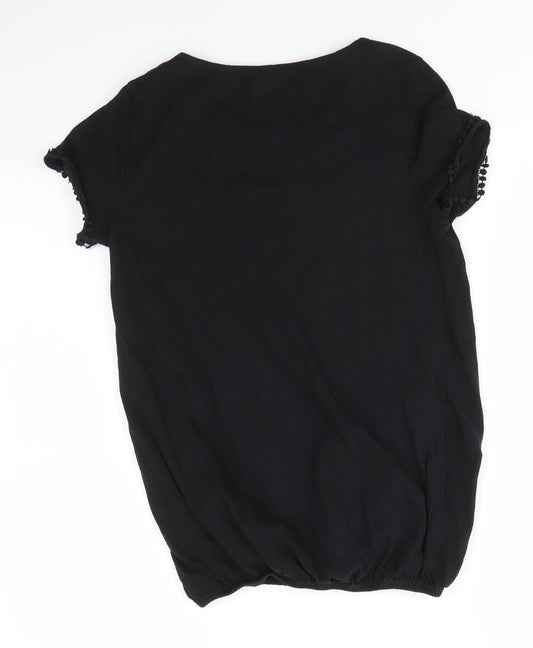 George Womens Black  100% Cotton Basic Blouse Size 8 Round Neck