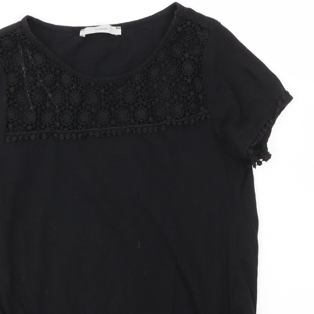 George Womens Black  100% Cotton Basic Blouse Size 8 Round Neck