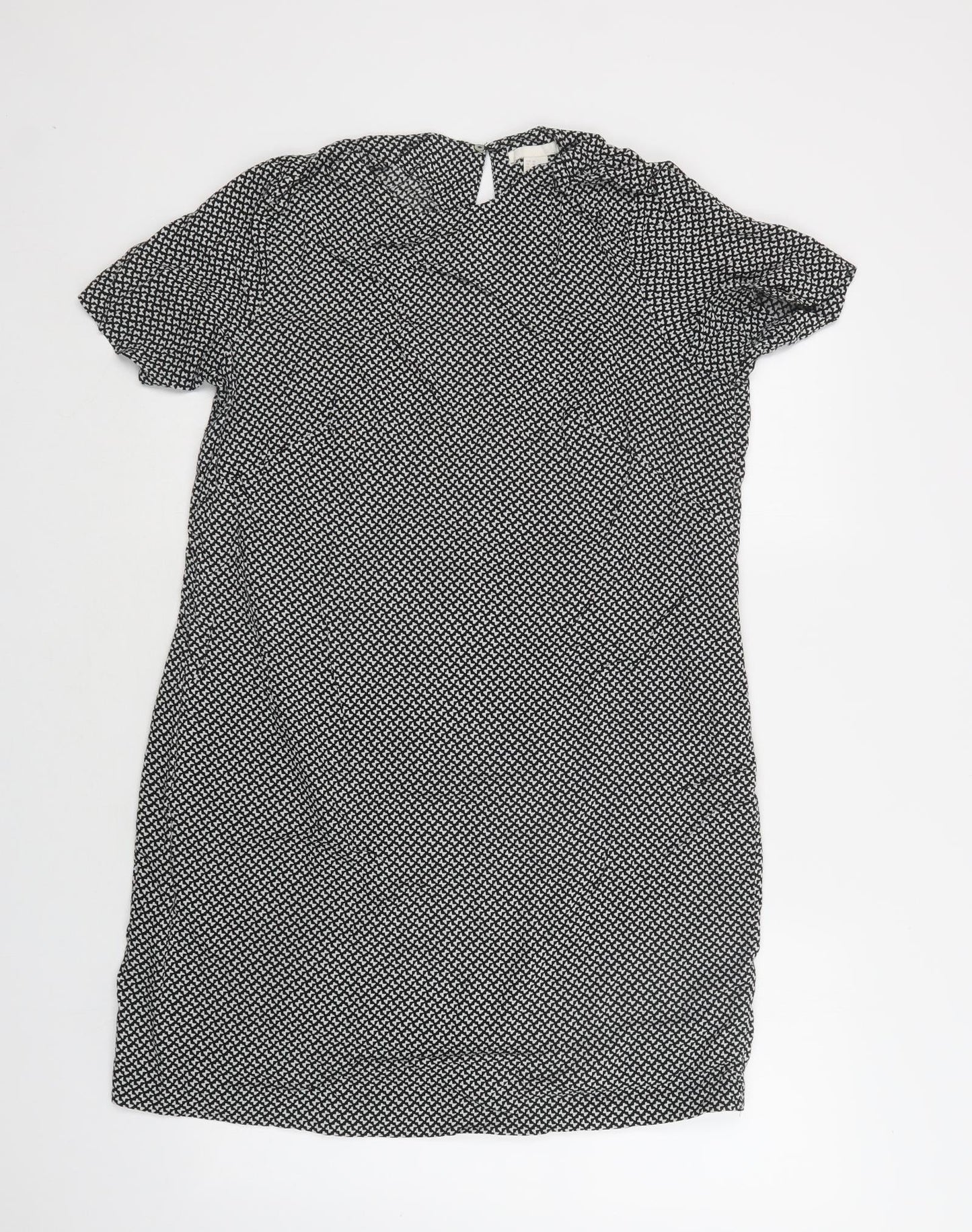 H&M Womens Black Geometric Viscose A-Line  Size 12  Round Neck Button - Butterfly Print