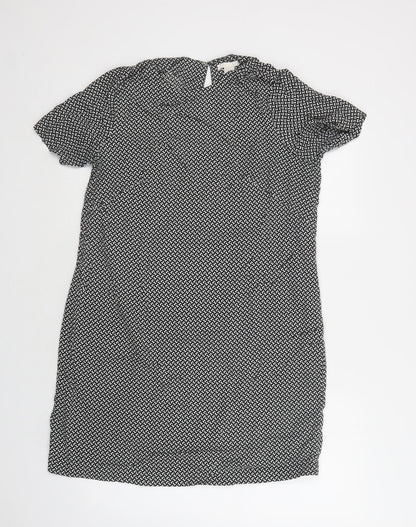H&M Womens Black Geometric Viscose A-Line  Size 12  Round Neck Button - Butterfly Print