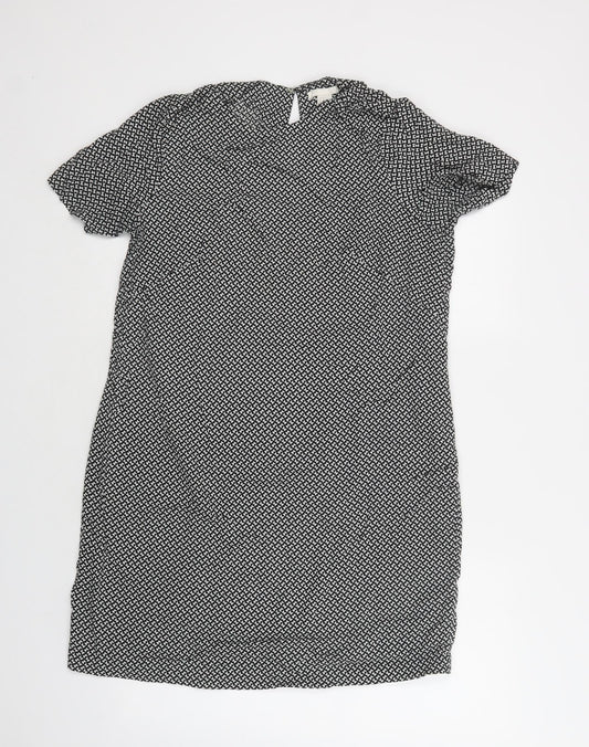 H&M Womens Black Geometric Viscose A-Line  Size 12  Round Neck Button - Butterfly Print