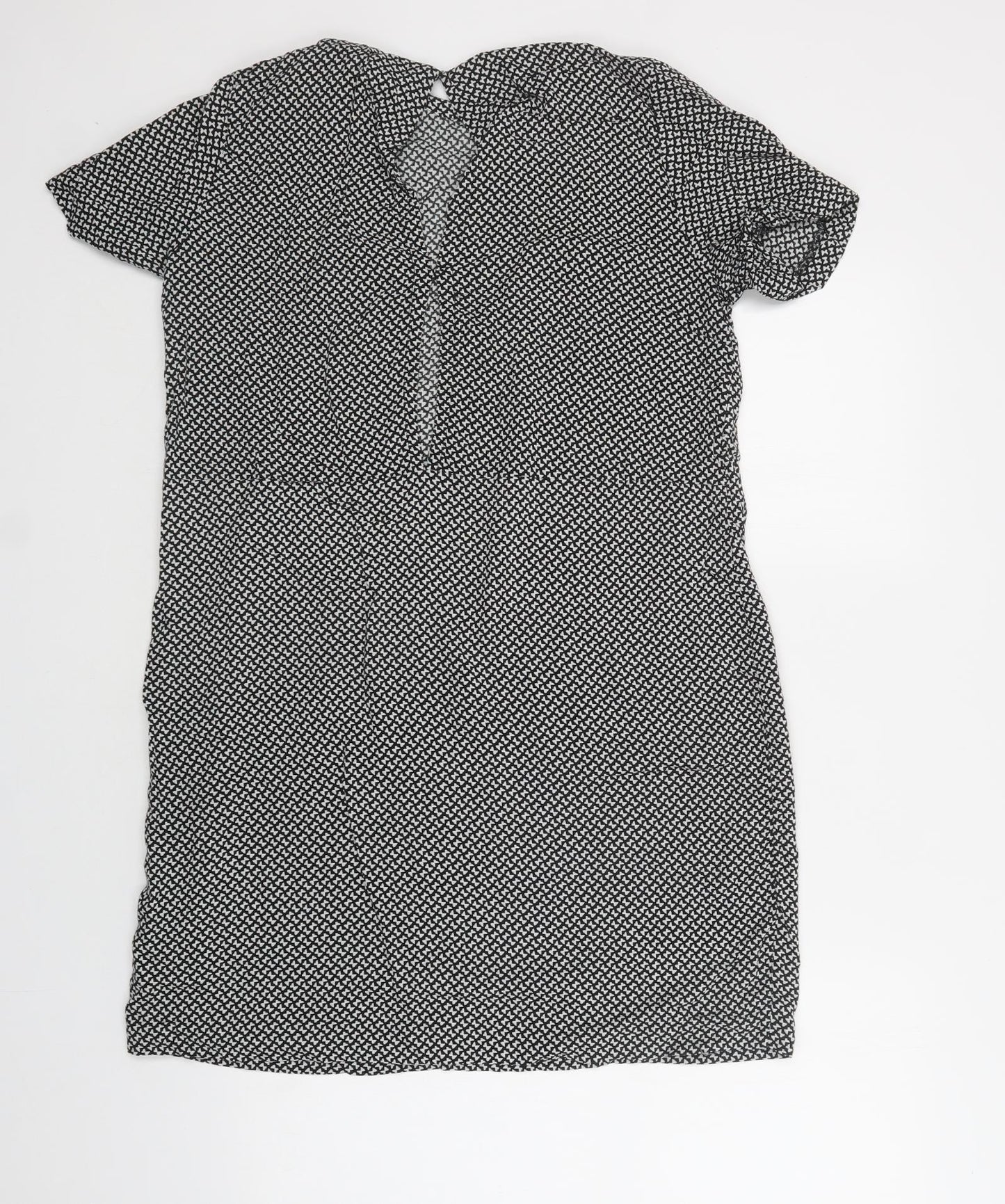 H&M Womens Black Geometric Viscose A-Line  Size 12  Round Neck Button - Butterfly Print