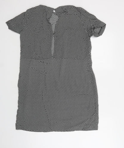 H&M Womens Black Geometric Viscose A-Line  Size 12  Round Neck Button - Butterfly Print