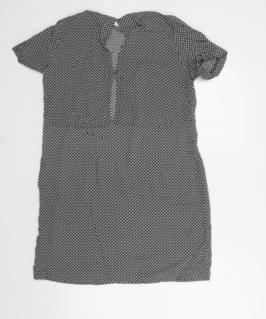 H&M Womens Black Geometric Viscose A-Line  Size 12  Round Neck Button - Butterfly Print