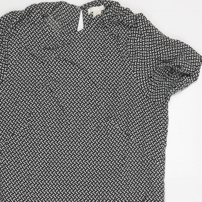 H&M Womens Black Geometric Viscose A-Line  Size 12  Round Neck Button - Butterfly Print